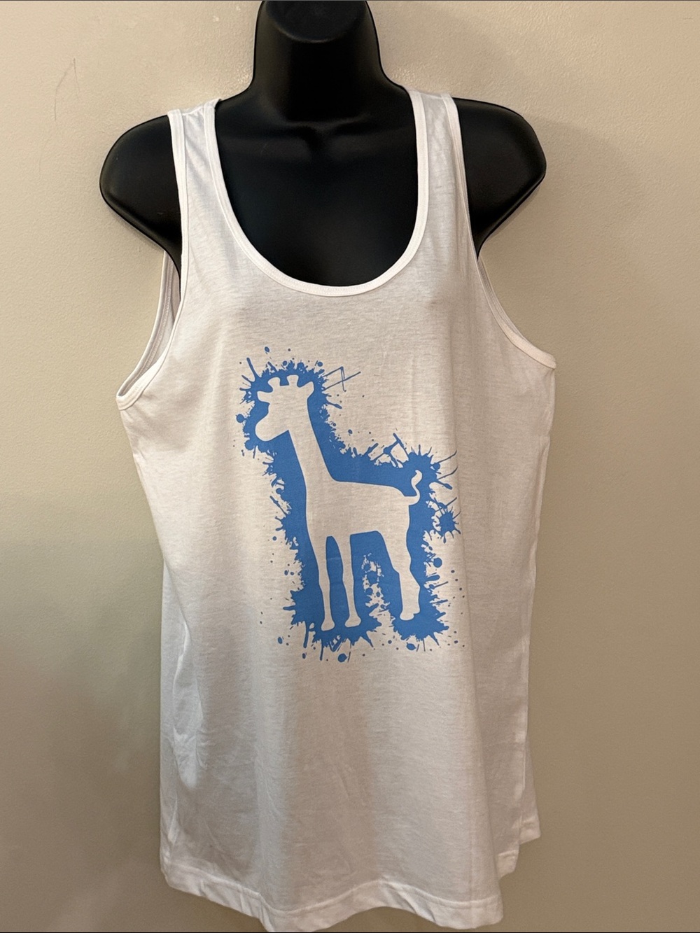 American Apparel White Tank Top with Blue Giraffe Graphic